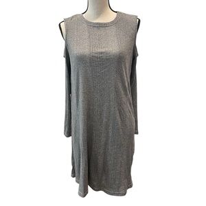 She + Sky Cold Shoulder Ribbed Gray Dress